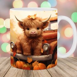 autumn highland cow mug, 11oz 15oz mug, pumpkins mug design