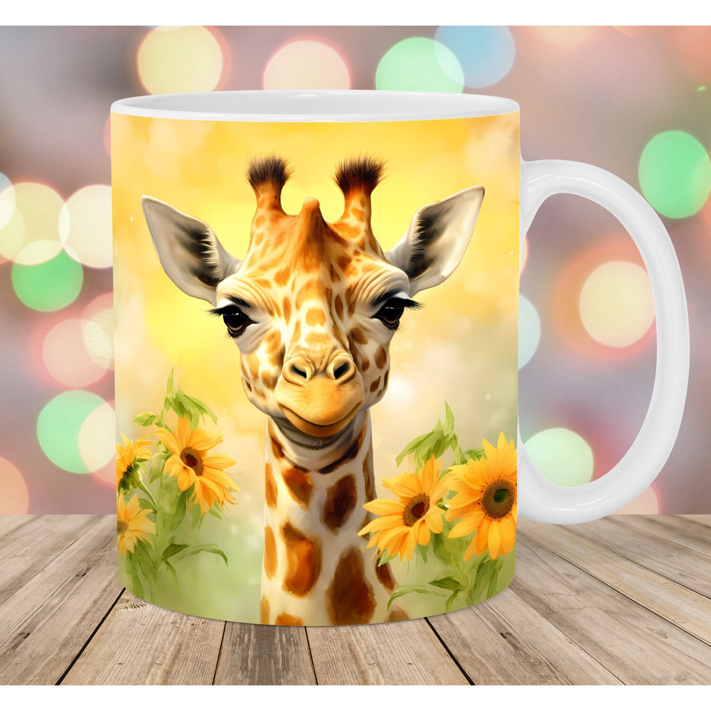 Baby Giraffe Mug Wrap, 11oz & 15oz Mug Template, Mug Sublimation Design, Sunflowers Mug Wrap Template, Instant Digital Download PNG.jpg