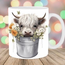 baby highland cow in a bucket mug, 11oz 15oz mug, mug design