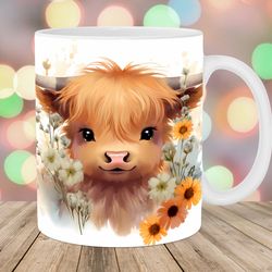 baby highland cow mug, 11oz and 15oz mug, mug design