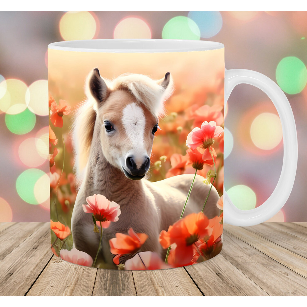 Baby Horse Flowers Mug Wrap, 11oz And 15oz Mug Template, Mug Sublimation Design, Mug Wrap Template, Instant Digital Download PNG.jpg