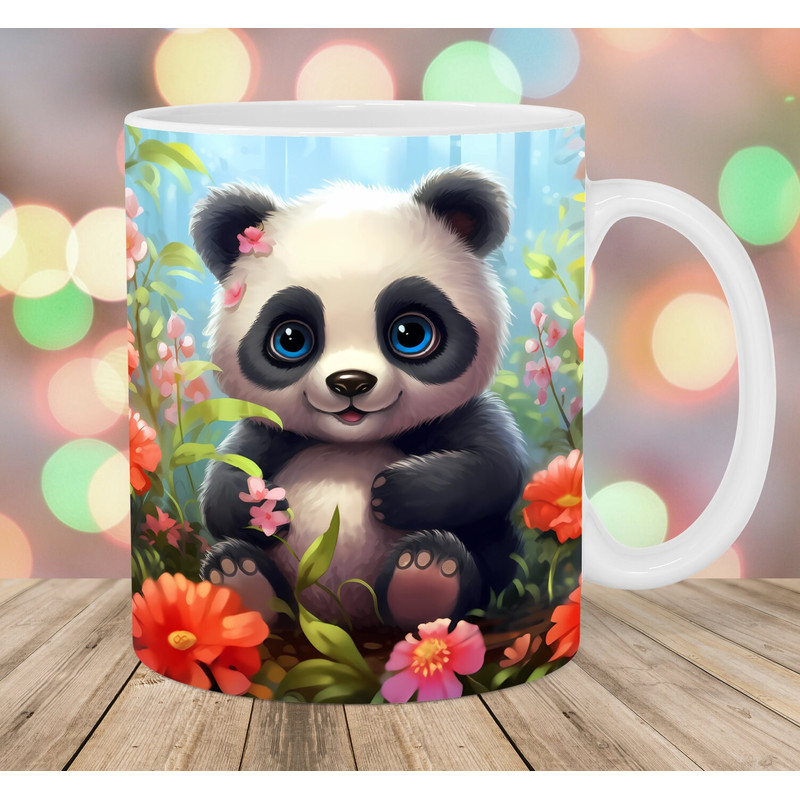 Baby Panda Mug Wrap, 11oz & 15oz Mug Template, Mug Sublimation Design, Flower Mug Wrap Template, Instant Digital Download PNG.jpg