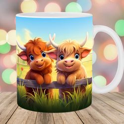 cartoon baby highland cows mug, 11oz 15oz mug, mug design