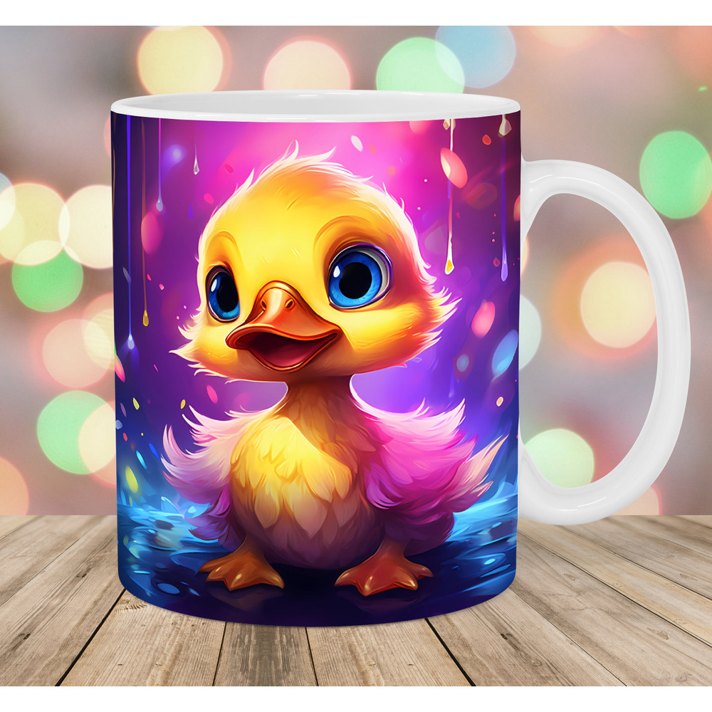 Colorful Neon Baby Duck Mug Wrap, 11oz And 15oz Mug Template, Mug Sublimation Design, Mug Wrap Template, Instant Digital Download PNG.jpg