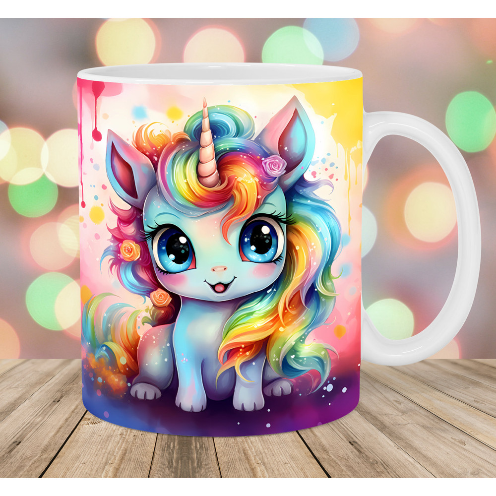 Colorful Neon Baby Unicorn Mug Wrap, 11oz And 15oz Mug Template, Mug Sublimation Design, Mug Wrap Template, Instant Digital Download PNG.jpg