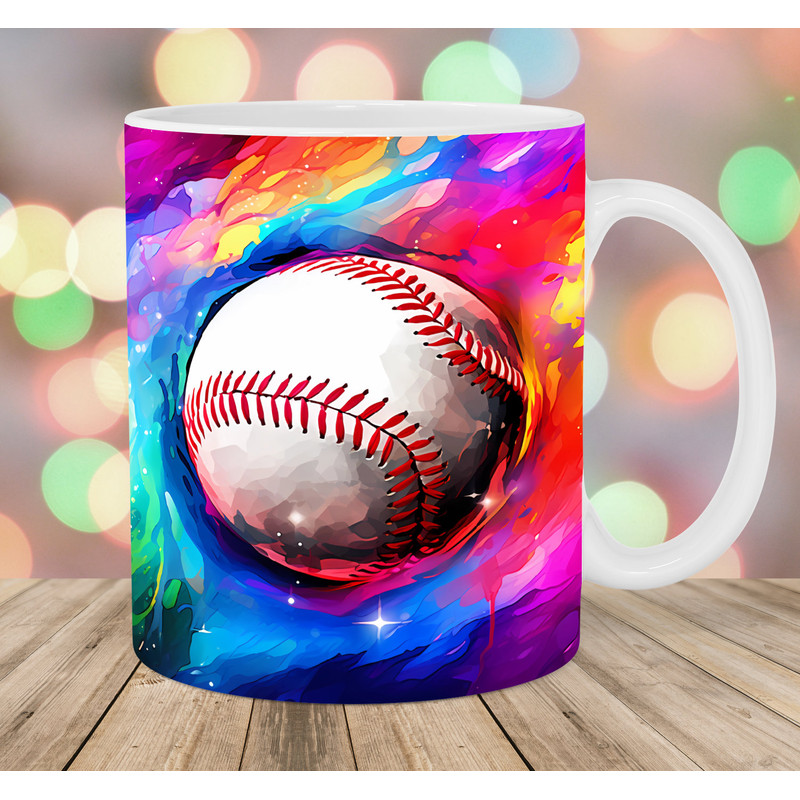 Colorful Neon Baseball Ball Mug Wrap, 11oz & 15oz Mug Template, Mug Sublimation Design, Mug Wrap Template, Instant Digital Download PNG.jpg