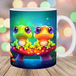 colorful neon frogs mug, 11oz 15oz mug, mug design