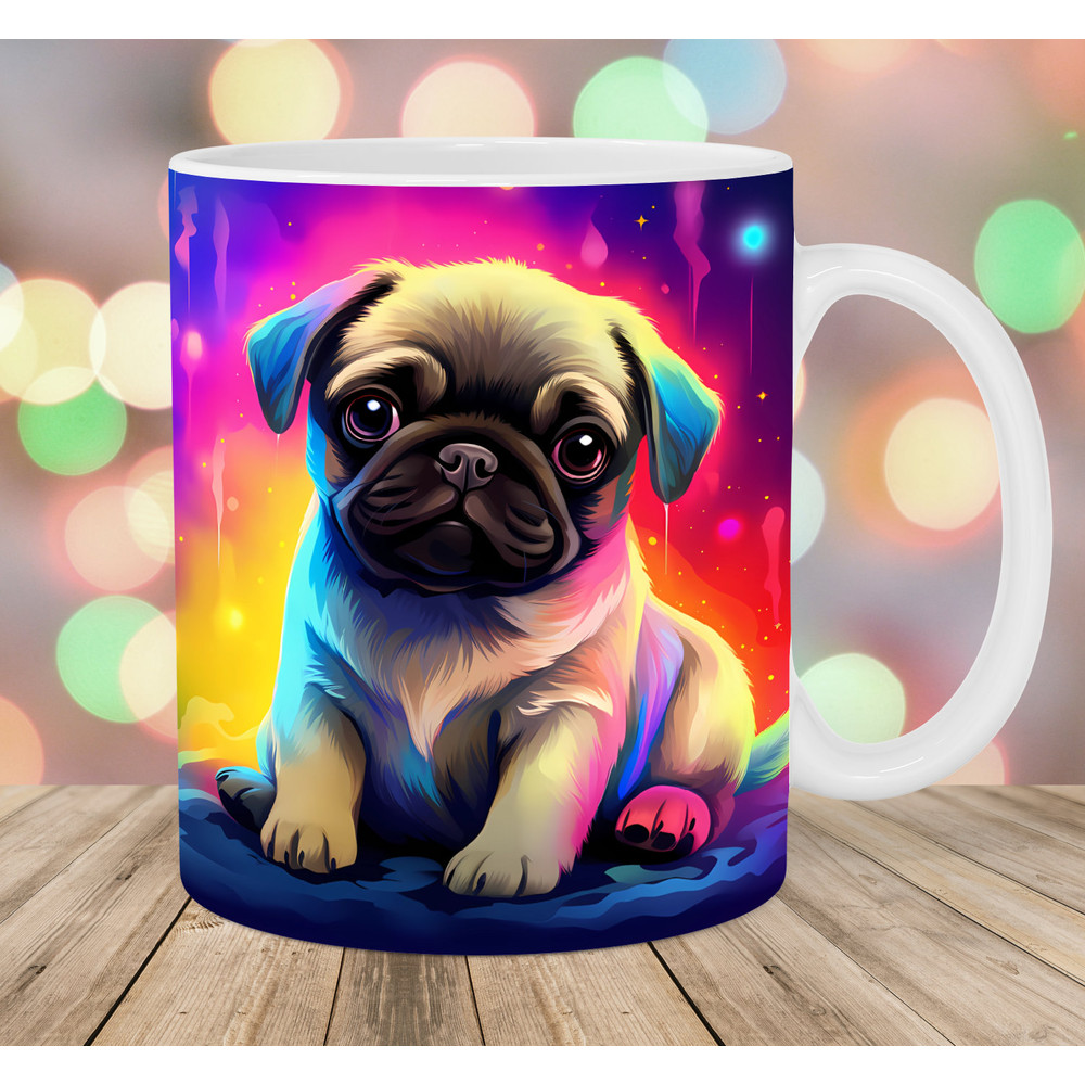 Colorful Neon Pug Mug Wrap, 11oz And 15oz Mug Template, Dog Mug Sublimation Design, Puppy Mug Wrap Template, Instant Digital Download PNG.jpg