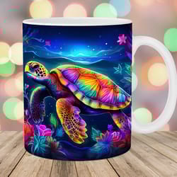 colorful neon turtle mug, 11oz and 15oz mug, mug design