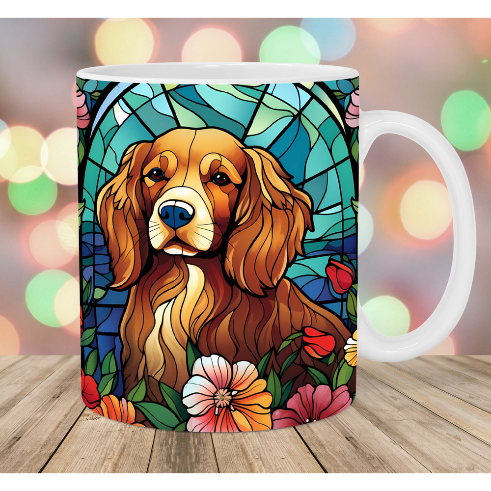 Colorful Stained Glass Dog Mug Wrap, 11oz & 15oz Mug Template, Mug Sublimation Design, Pappy Mug Wrap Template, Instant Digital Download PNG.jpg