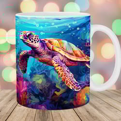 colorful turtle mug, 11oz and 15oz mug, mug design