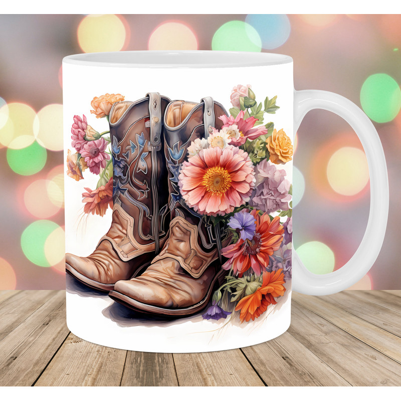 Cowboy Boots Mug Wrap, 11oz & 15oz Mug Template, Flower Mug Sublimation Design, Mug Wrap Template, Instant Digital Download PNG.jpg