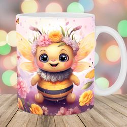 cute flower bee mug, 11oz and 15oz mug, mug design