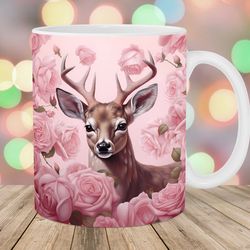 deer pink roses mug, 11oz and 15oz mug, mug design