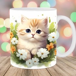 flower kitten mug, 11oz 15oz mug, mug design