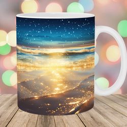 glitter beach ocean mug, 11oz and 15oz mug, mug design