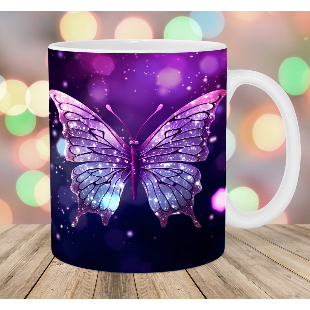 Glitter Purple Butterfly Mug Wrap, 11oz And 15oz Mug Template, Mug Sublimation Design, Mug Wrap Template, Instant Digital Download PNG.jpg