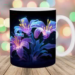 neon lilies mug, 11oz and 15oz mug, mug design