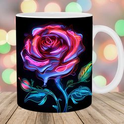 neon pink rose mug, 11oz and 15oz mug, mug design