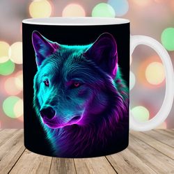 neon wolf mug, 11oz and 15oz mug, mug design