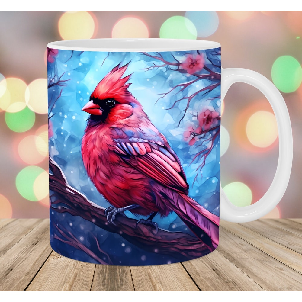 Red Cardinal Bird Mug Wrap, 11oz & 15oz Mug Template, Mug Sublimation Design, Winter Mug Wrap Template, Instant Digital Download PNG.jpg
