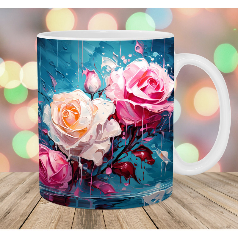 Roses Mug Wrap, 11oz And 15oz Mug Template, Oil Painting Mug Sublimation Design, Flowers Mug Wrap Template, Instant Digital Download PNG.jpg