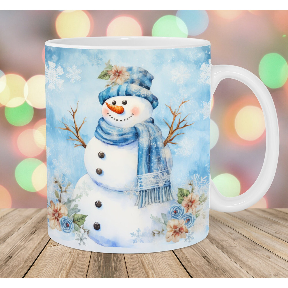 Snowman Mug Wrap, 11oz And 15oz Mug Template, Vintage Mug Sublimation Design, Christmas Mug Wrap Template, Instant Digital Download PNG.jpg