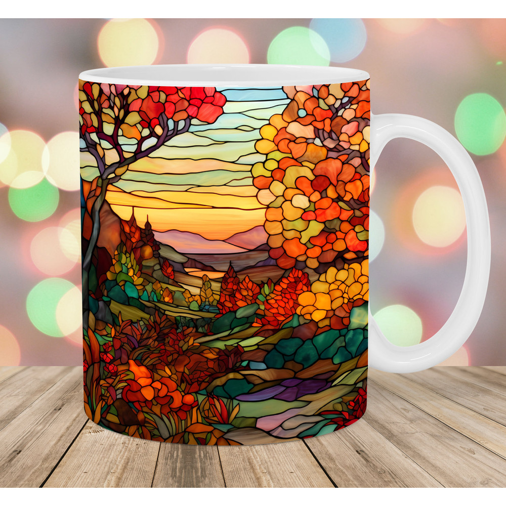 Stained Glass Autumn Mug Wrap, 11oz And 15oz Mug Template, Mug Sublimation Design, Mug Wrap Template, Instant Digital Download PNG.jpg