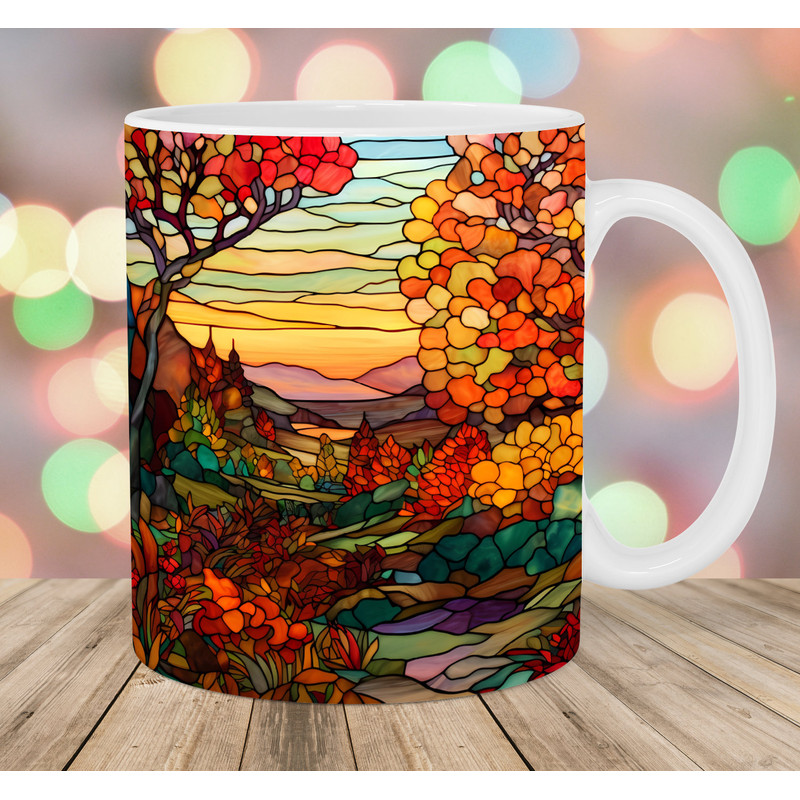 Stained Glass Autumn Mug Wrap, 11oz And 15oz Mug Template, Mug Sublimation Design, Mug Wrap Template, Instant Digital Download PNG.jpg