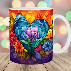 stained glass heart mug, 11oz and 15oz mug, mug design