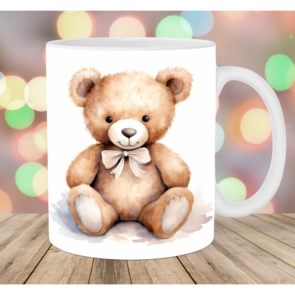 Teddy Bear Mug Wrap, 11oz & 15oz Mug Template, Mug Sublimation Design, Watercolor Mug Wrap Template, Instant Digital Download PNG.jpg