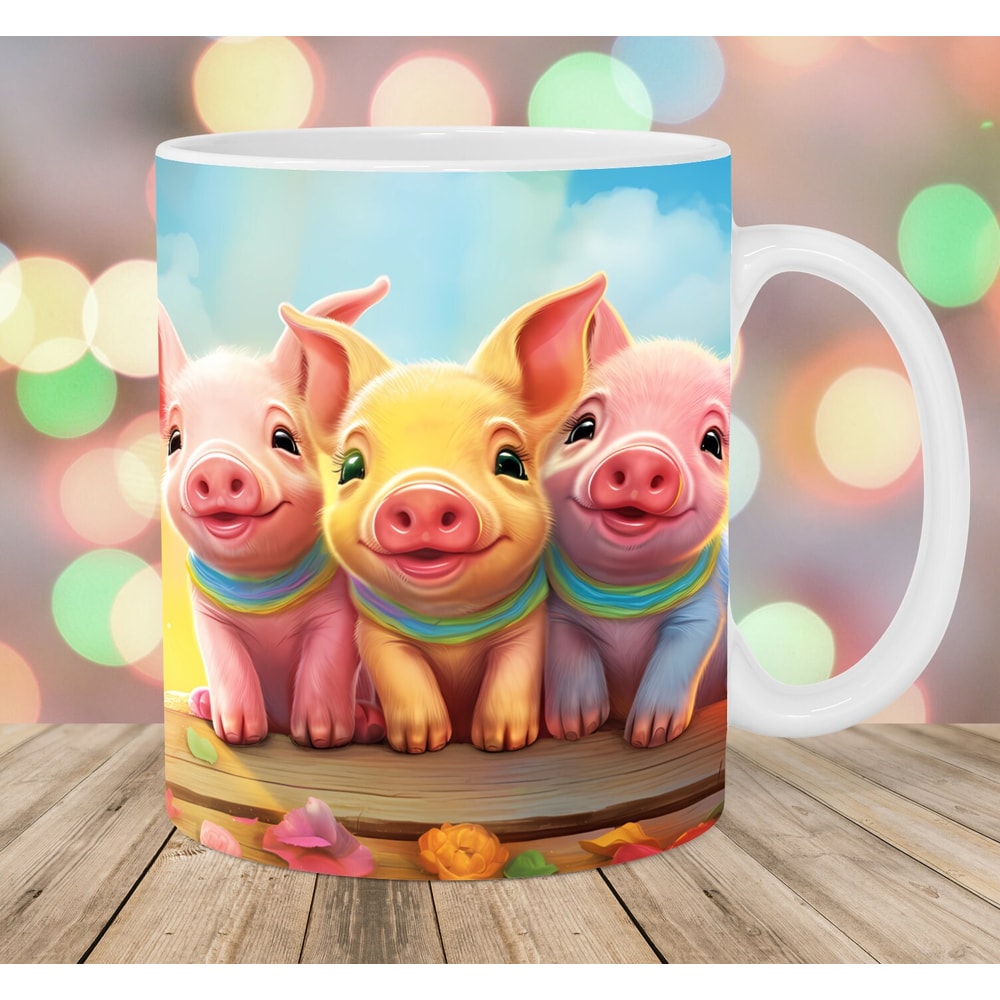 Three Cute Baby Pigs Mug Wrap, 11oz And 15oz Mug Template, Mug Sublimation Design, Kids Mug Wrap Template, Instant Digital Download PNG.jpg