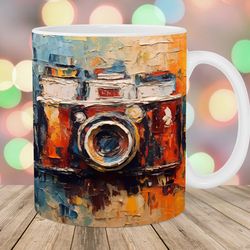 vintage rustic photo camera mug, 11oz 15oz mug, mug design