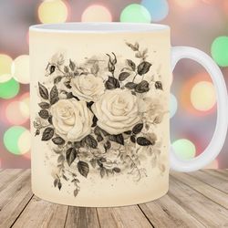 vintage roses mug, 11oz 15oz mug, mug design