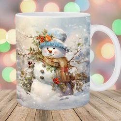 vintage snowman mug, 11oz 15oz mug, design