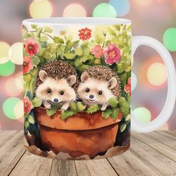 watercolor baby hedgehogs mug, 11oz 15oz mug, mug design