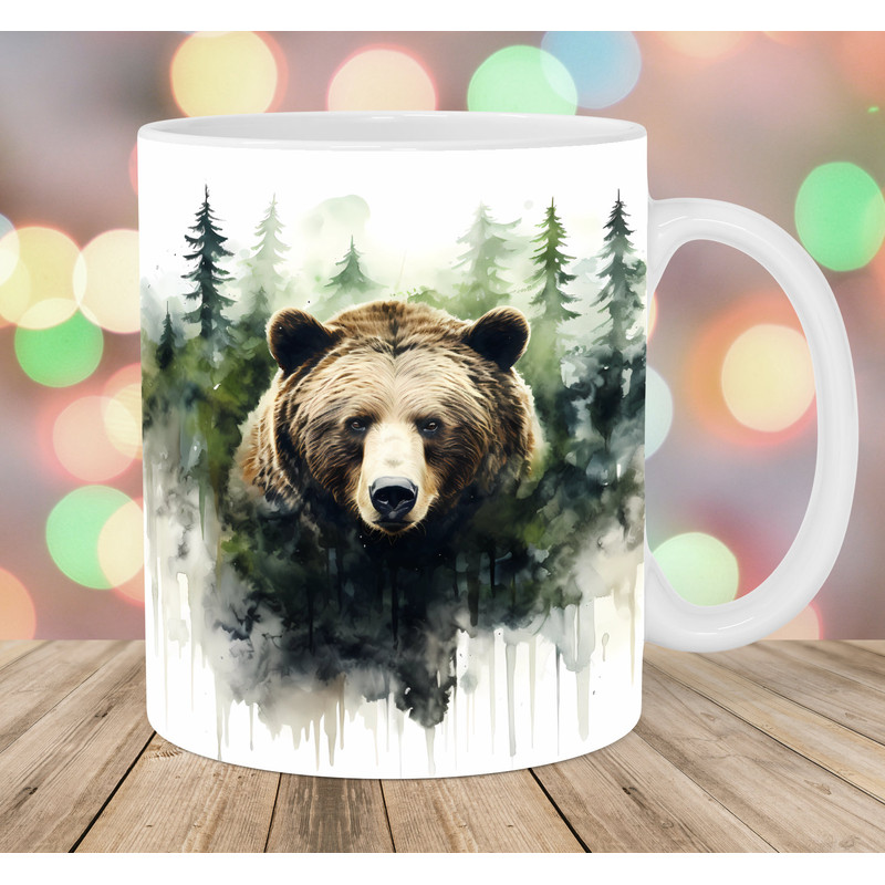 Watercolor Bear Forest Mug Wrap, 11oz & 15oz Mug Template, Mug Sublimation Design, Mug Wrap Template, Instant Digital Download PNG.jpg