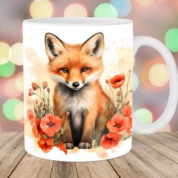 watercolor fox mug, 11oz and 15oz mug, mug design