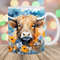 Watercolor Highland Cow Mug Wrap, 11oz And 15oz Mug Template, Mug Sublimation Design, Flower Mug Wrap Template, Instant Digital Download PNG.jpg