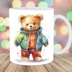 watercolor teddy bear mug, 11oz 15oz mug, mug design