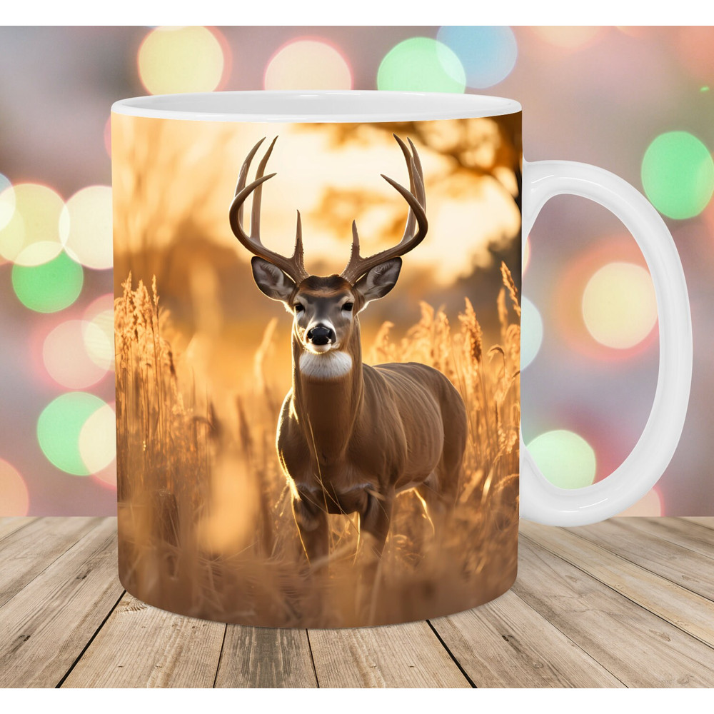 White-Tailed Buck Deer Mug Wrap, 11oz And 15oz Mug Template, Mug Sublimation Design, Mug Wrap Template, Instant Digital Download PNG.jpg