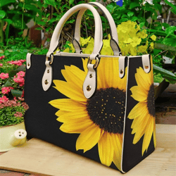 Sunflower Floral Black Leather Women Handbags