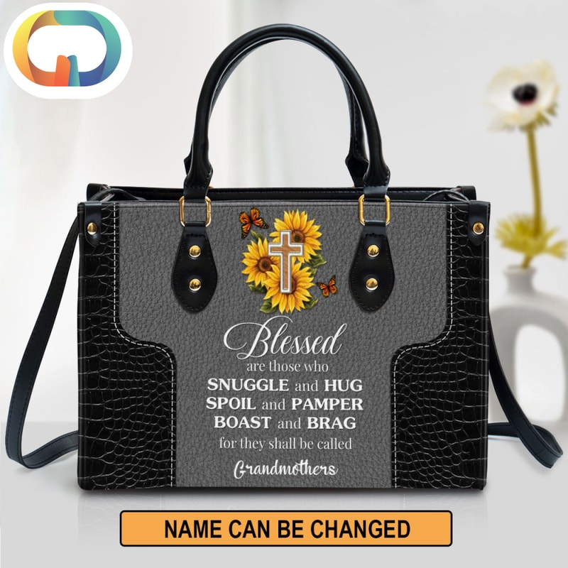 Blessed Are Those Who Spoil And Pamper Cross And Sunflower Personalized Leather Bag.jpg