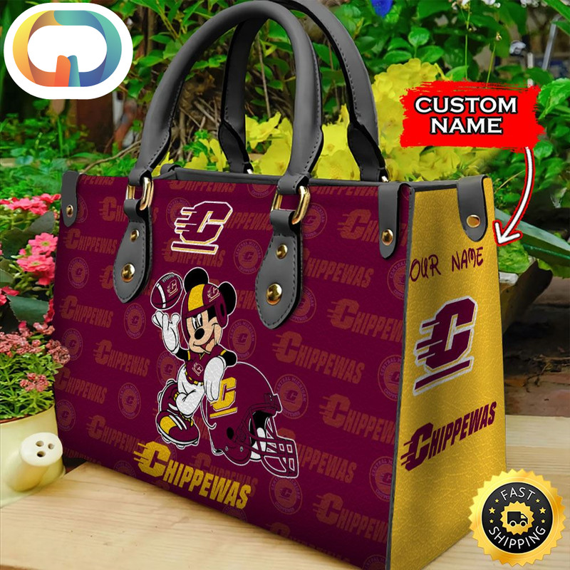 Custom Name Ncaa Central Michigan Chippewas Mickey Leather Bag.jpg