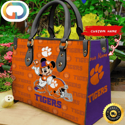 Custom Name Ncaa Clemson Tigers Mickey Leather Bag