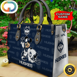 Custom Name Ncaa Connecticut Huskies Mickey Leather Bag