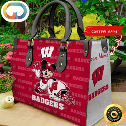 Custom Name Ncaa Wisconsin Badgers Mickey Leather Bag