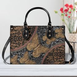 butterfly vintage pattern leather bag, butterfly handbag, custom leather bag