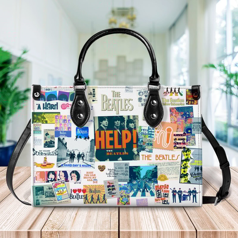 The Beatles Rock Band Leather Bag, Rock Music Handbag, Custom Leather Bag, Woman Handbag, Personalized Bag, Shopping Bag, Handmade Bag.jpg
