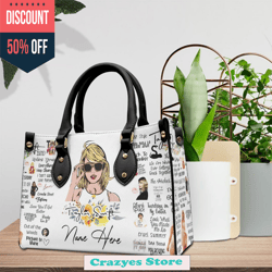 taylor swift leather handbag, women leather hand bag, personalized handbag, women leather bag, music trending handbag